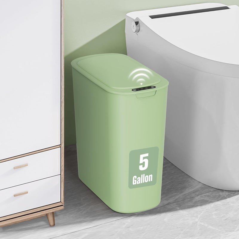 Cesun Motion Sensor Trash Can, 5 Gallon Automatic Bathroom Garbage Can with Lid, Touchless Smart Plastic Slim Wastebasket for Bathroom, Office, rv, Bedroom, Living Room, Green - Image 1